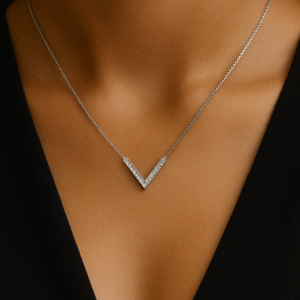 Silver CZ Necklace - Downward Arrow